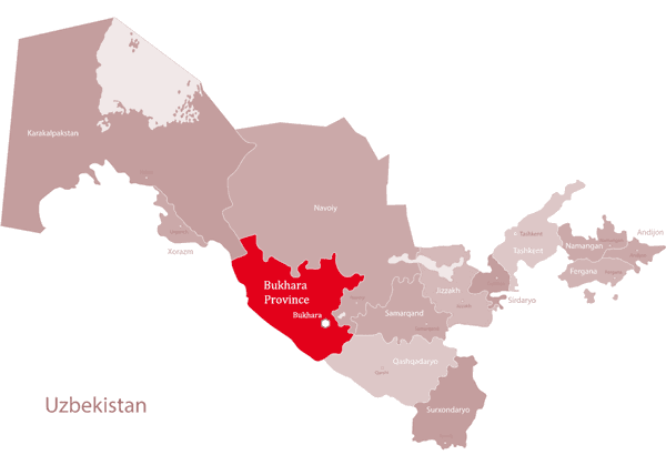 Bukhara on the map of Uzbekistan