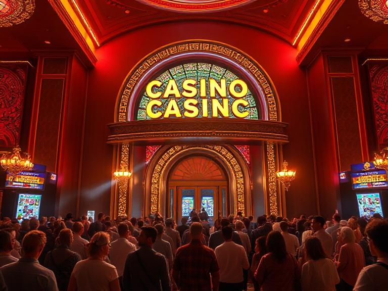 Crowds of people coming to casino