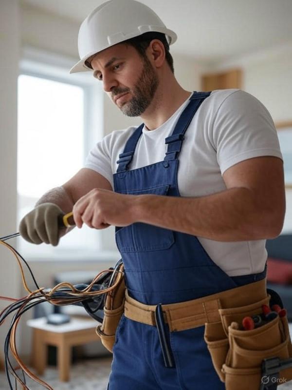 An eletrician at work An eletrician at work